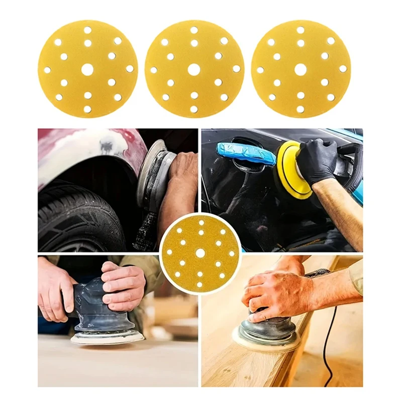 10PCS 6 Inch 15 Holes Hook And Loop Sanding Disc 150MM Sandpaper Wet & Dry 80 Grits For Car Wood Auto Polishing