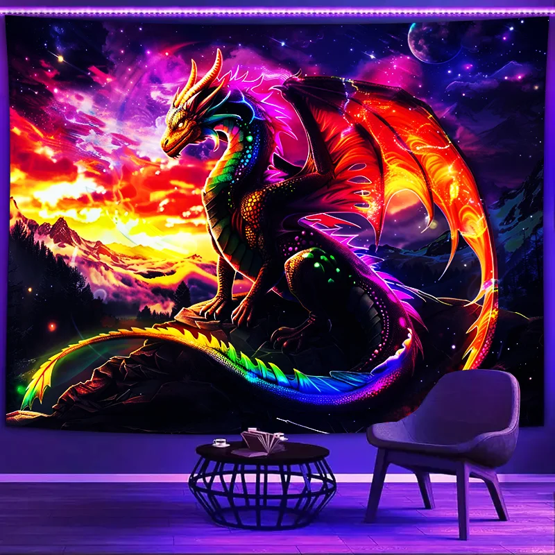 VIKAMA Oriental Dragon Tapestry Esports Gaming Room Theme Wall Hanging Mystical-Style Living Room Decor for Guesthouses
