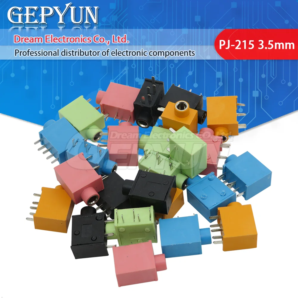 10PCS PJ-215 PJ-325 Headphone jack socket 3.5MM female connector for Audio video 5PIN PINK BLACK BLUE YELLOW GREEN