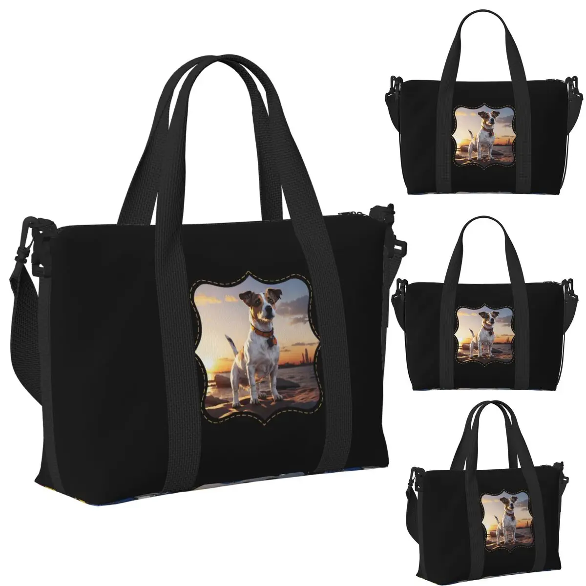 

Jack Russell Dog At Sunset Beach Travel Bag Large Capacity Tote Bags for Gym Sport Women Shopping Duffle Shoulder Bag