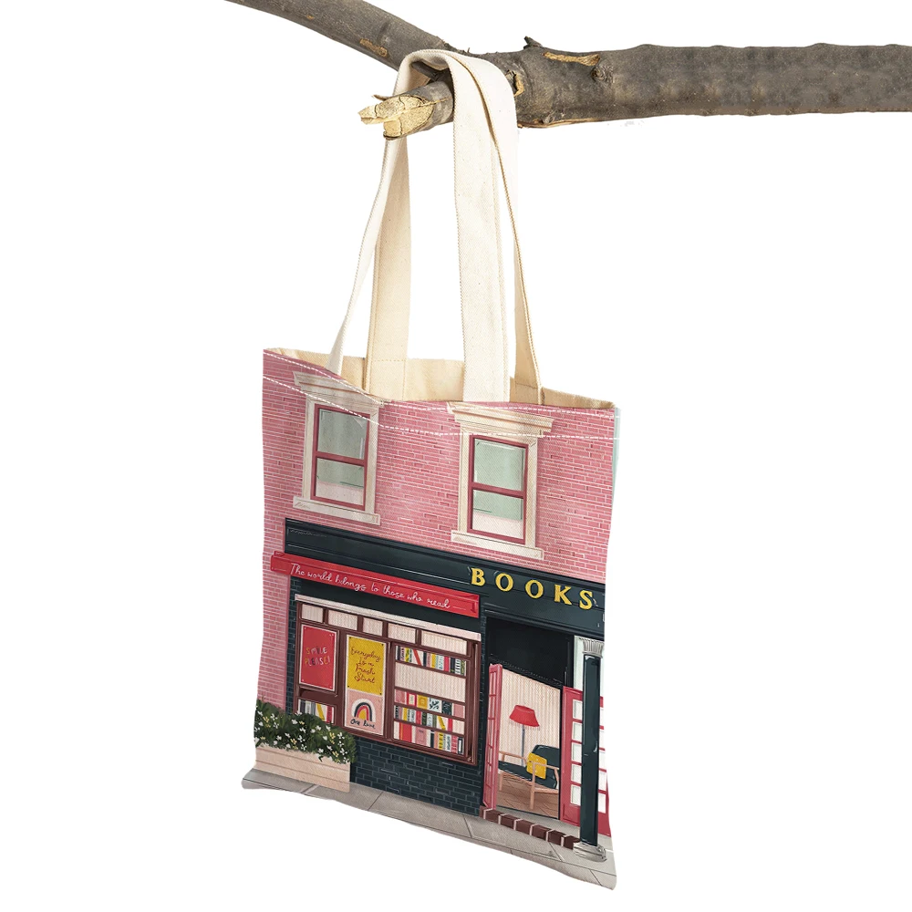 Casual Book Lady Tote Handbags Barcelona Paris Morocco Berlin New York Double Print Shoulder Shopper Bag Women Shopping Bags