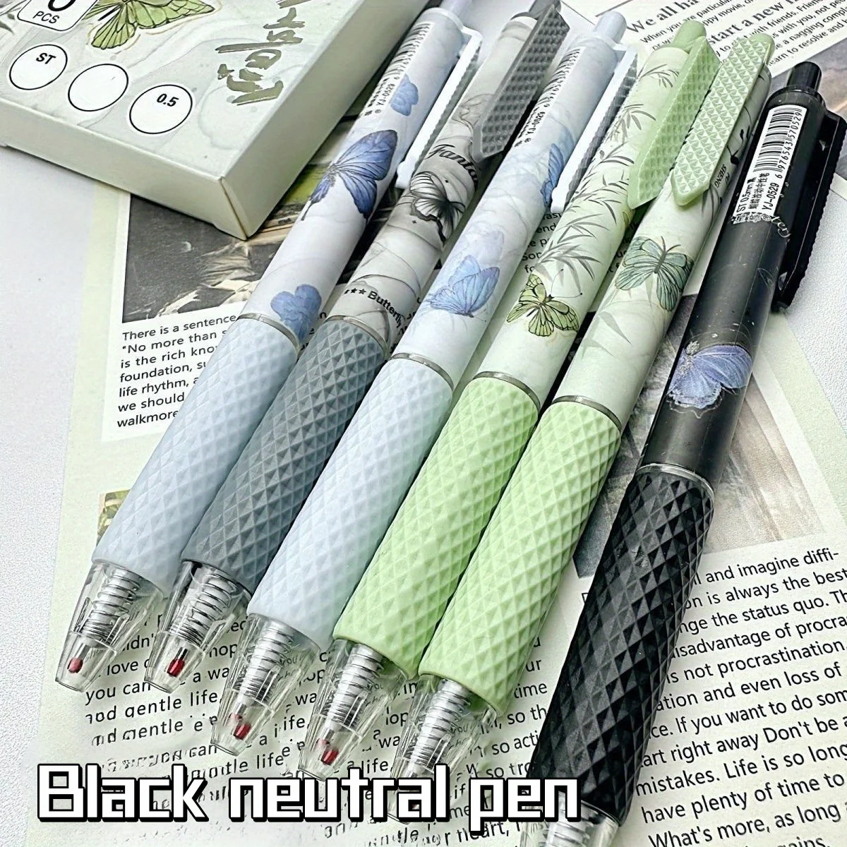 6-piece box of high-quality, attractive black butterfly gel pens, 0.5mm black click-action pens, a great gift for holidays and b