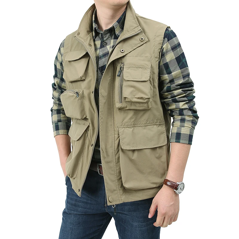 Men Waistcoat Vest Jacket Many Pocket Male Sleeveless Coat 5XL Vest Travel Outdoor Photographer Fishing Hiking Jackets Clothes