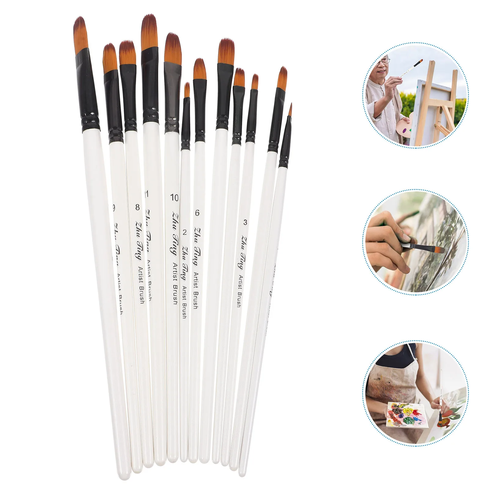 

12 Pcs Painting Brush Set Watercolor Oil Brushes Nylon Bamboo Child Pens Durable Flexible Hair Great Grip Handle