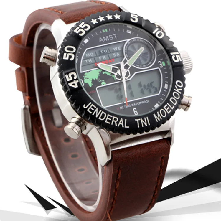 AMST Sports Outdoor Vintage Watch Waterproof Double Display Multifunctional Belt Men's Electronic Watch
