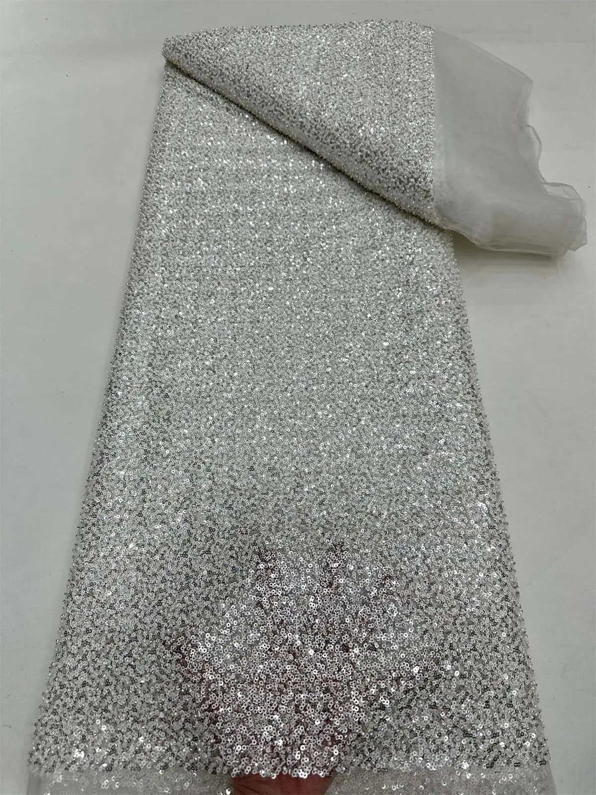 

Luxury African Tulle Lace Fabric 2025 French Groom Lace Fabric Embroidery Mesh Nigerian Sequins Lace Fabric For Party Dresses
