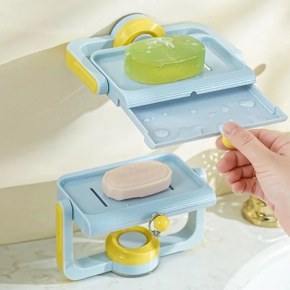 

Creative Rotating Soap Box Wall Mounted Self-Draining Suction Cup Soap Dish Tray Plastic Detachable Bathroom Soap Container