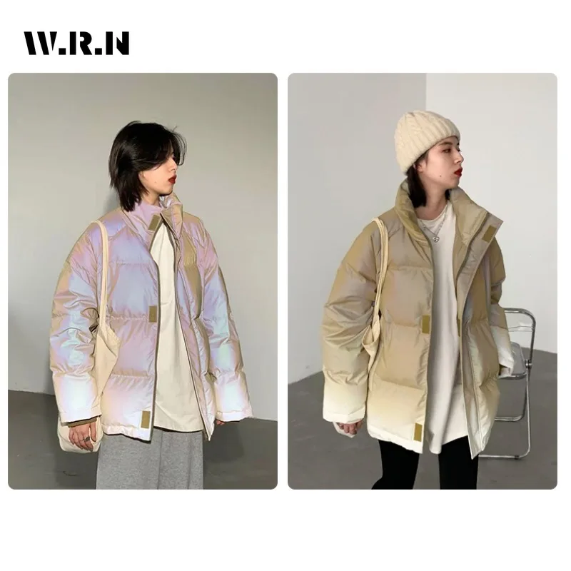 Women Casual Gradient Color Long Sleeve Zipper Parkas 2023 Autumn Winter Oversized Outerwear Jacket Fashion Warm Hooded Coat