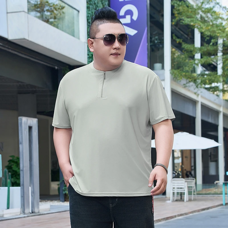 Big Size 9XL Men's Ice Silk Henley Shirt Half Zip Up T-Shirt Male Summer Cool Plus Large Stretch Short Sleeve T Loose Fit Tshirt view 4