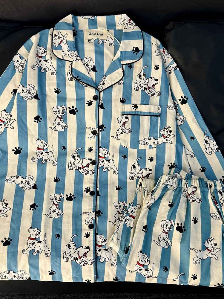 

Cartoon Striped Spot Dog Long Sve Spwear Women's Spring Autumn Home Clothes Set Outdoor Wearable Pure Cotton Youth Casu...