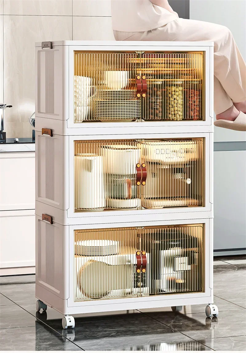 

Multifunction Plastic Kitchen Cabinets Home Furniture Floor Multi-layer Storage Cabinet Simple Living Room Foldable Storage Box