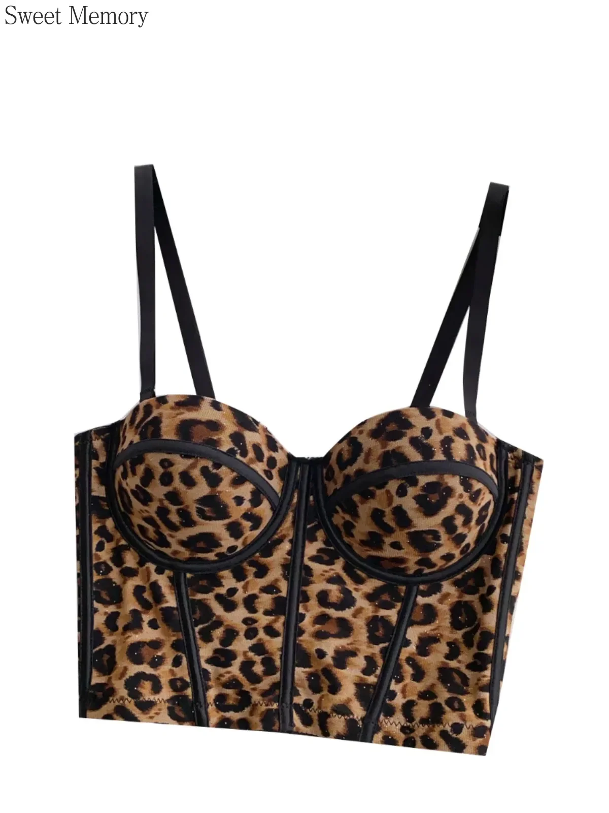 

Sweet Memory Leopard Print Sling Corset Women's Sexy Short Underwear Bra Vest with Chest Pads for Nigt Club Dance Wear