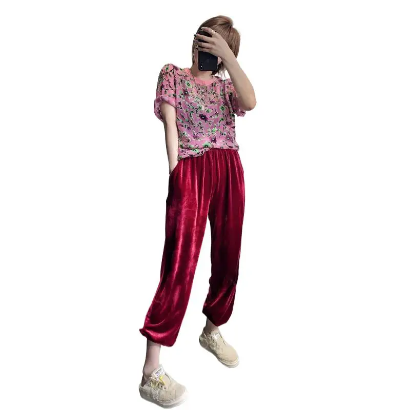 

Fashion Chic Spring Autumn Velour Harem Pants Korean streetwear Women Loose velvet Trousers female candy color sports pants