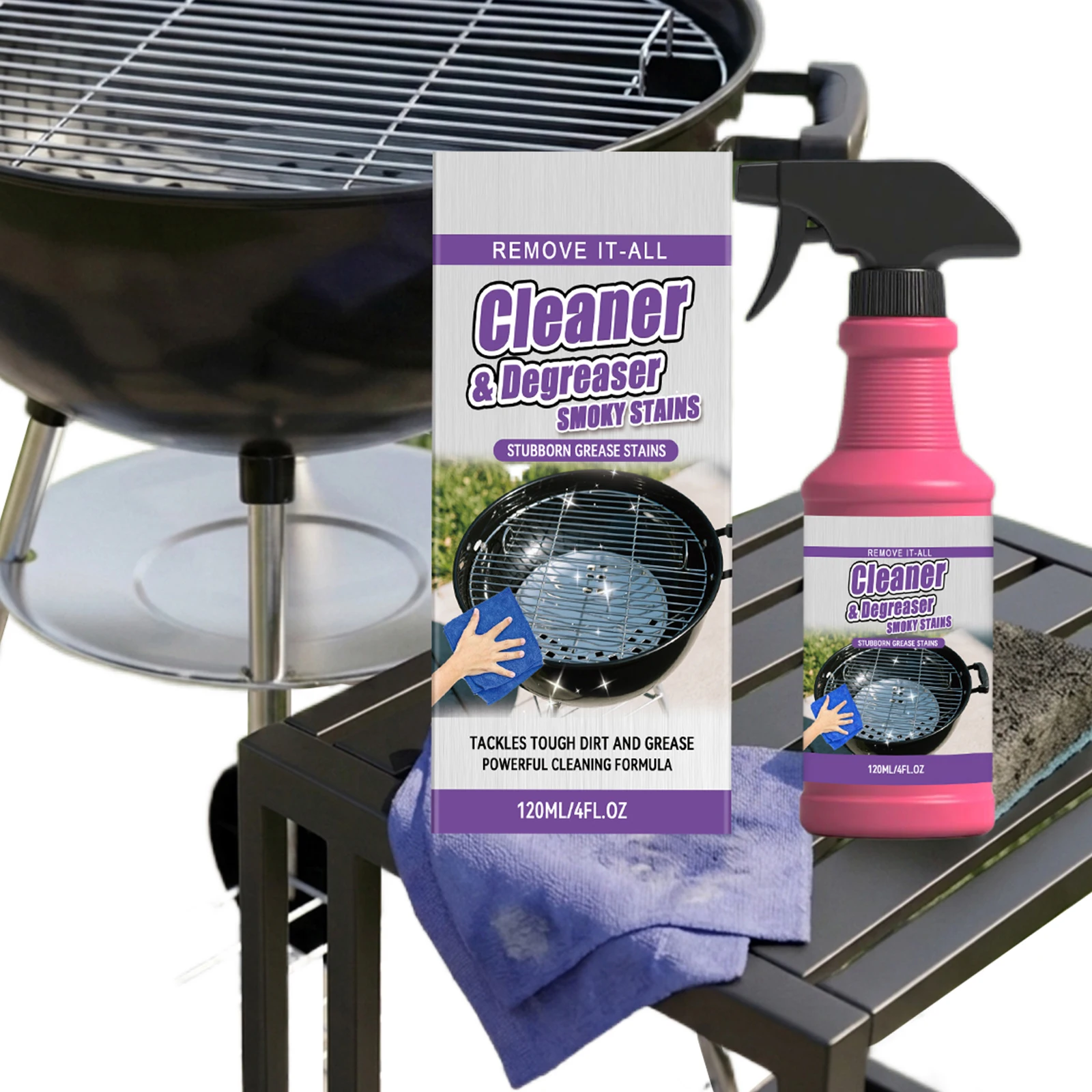 120ml Fast-Acting Grill Degreasing Spray with Sponge Barbecues Stovetops Grease Remover For Bbq Grates Pans Ovens Kitchen
