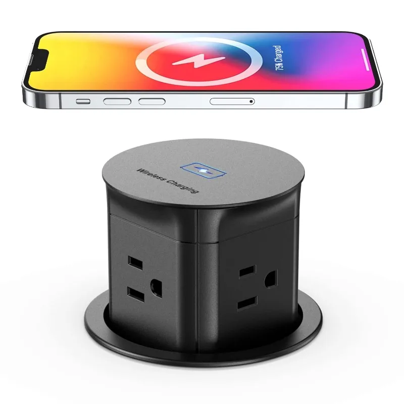 

Pop Up Outlet with 15W Wireless Charger,4 Outlets 15A, Splash Resistant,3 inch Desk Hole Power Grommet,Space Saver Pop