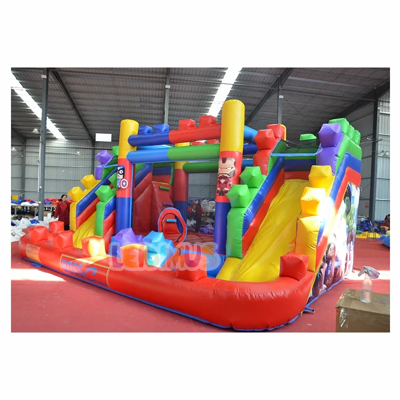 

Double Slide Building Blocks Themed Inflatable Water Park with Splash Pool for Ultimate Summer Fun