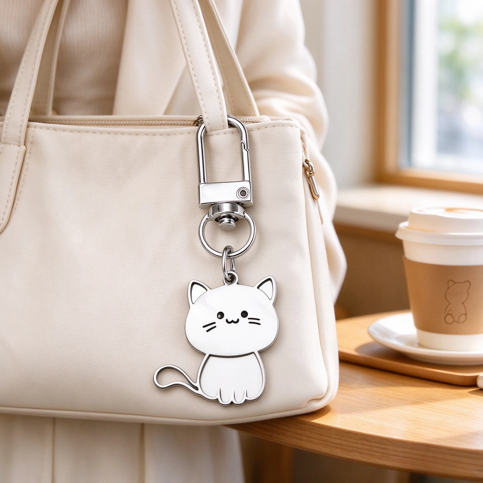 3Pcs New Cute Cat Keychain Men Women Stainless Steel Metal Holder Keyring Versatile Couple Jewelry Valentine Day Leisure Gift