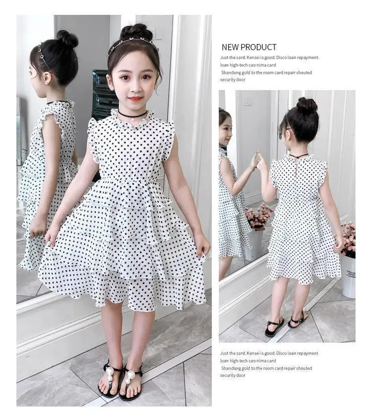 2022 Sleeveless mesh lace Toddler Girl Summer Clothes polka Dot Pleated Dresses Casual Princess  Party for Kids 6 8 9 10 11 year