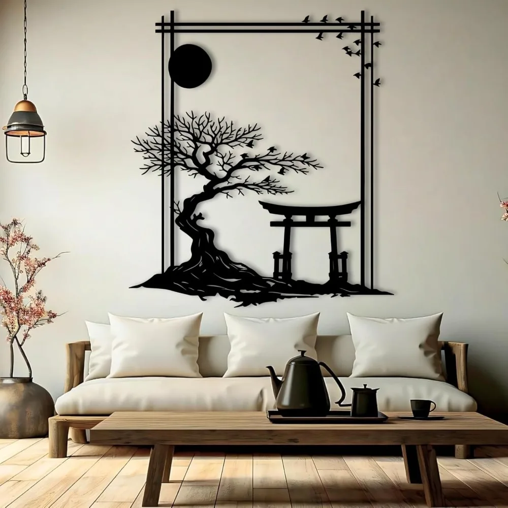 Metal Japanese Torii Gate & Bonsai Tree Wall Art,Japanese Metal Wall Art,Asian Metal Wall Decor( 28