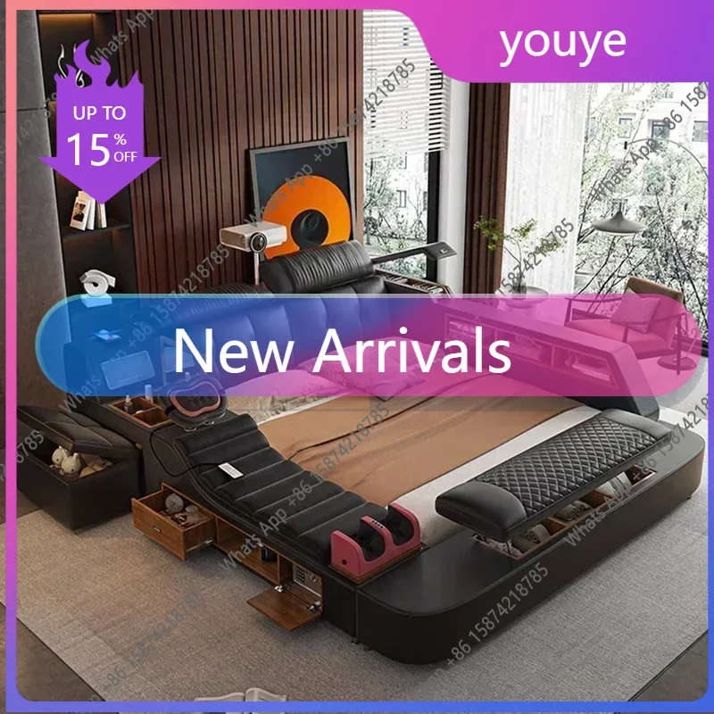 

68SM Modern Double Bed Girls Design Smart Bedroom Queen King Size Bed Beauty Sleeping Princess Leather Cama Lounge Suite Furnitu