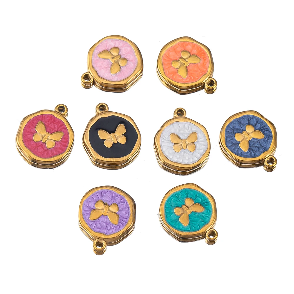 8 stuks goudkleurig roestvrij staal emaille hart oog zon ster ronde charme hangers DIY oorbellen ketting sieraden maken benodigdheden