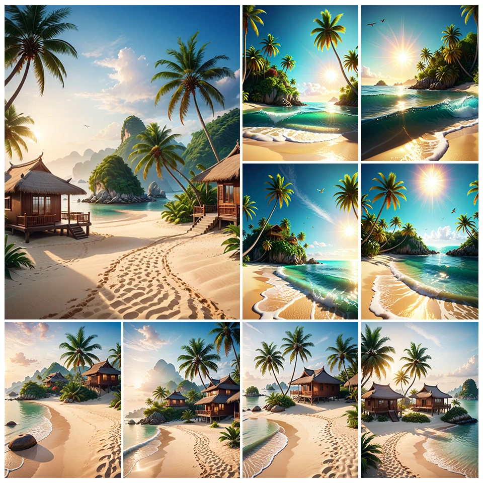 5D Beach Diamond Painting New Collection 2024 Coast Resort Scenery Set DIY Full Diamond Mosaic Crystal Embroidery Home Decor Art