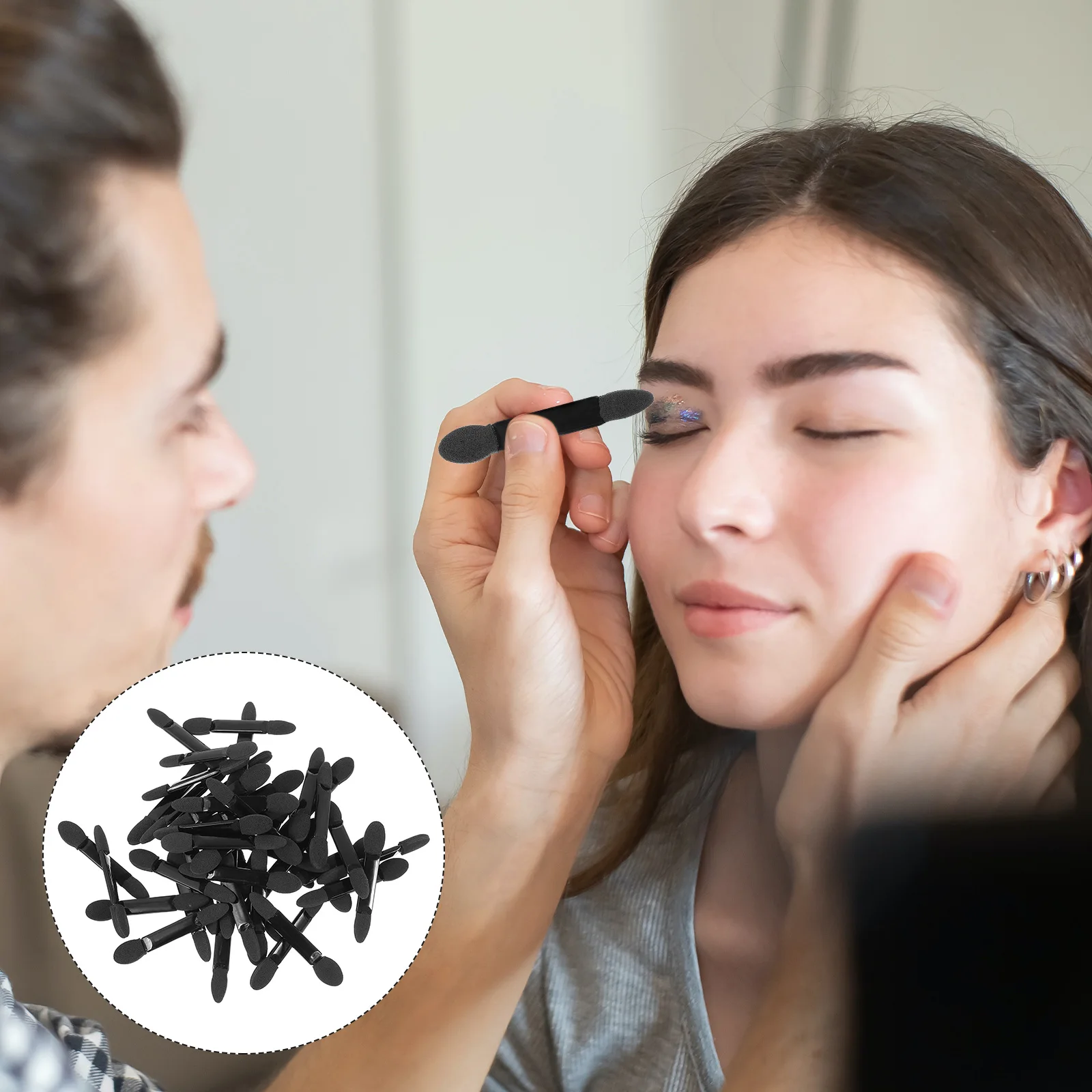 

50pcs Black Eyeshadow Stick Makeup Brush Sponge Tool Applicator Lightweight Durable Travel Party Daily Use Women Lady