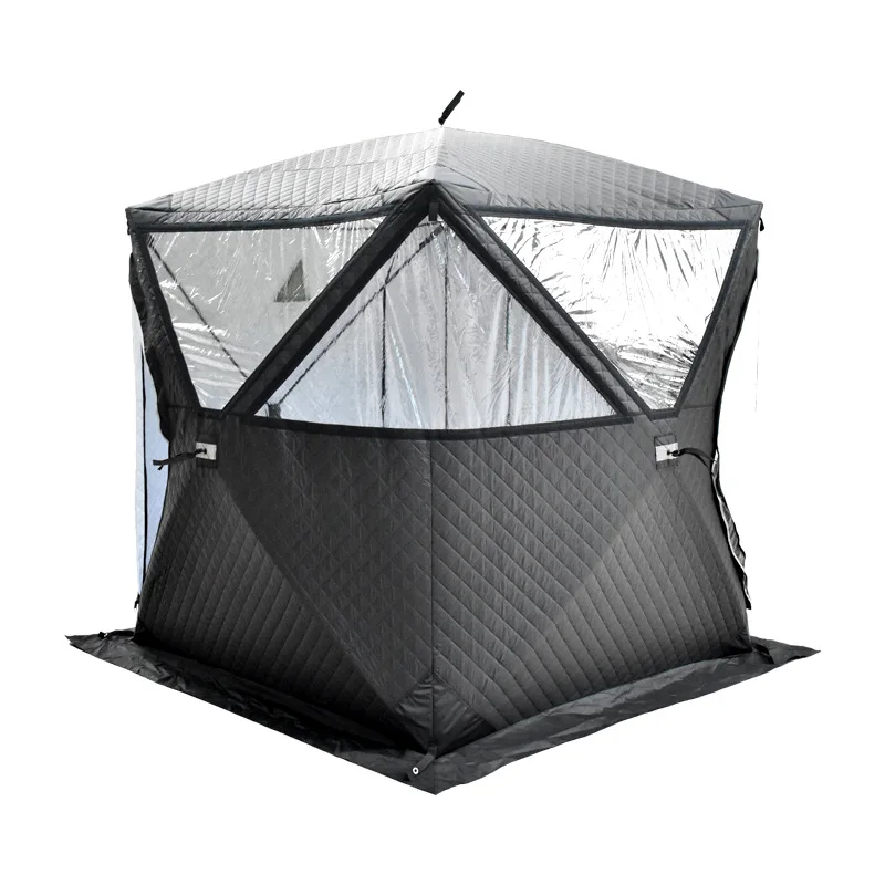Automatic Square Sauna Tent, Oxford Insulated Pop Up, 6 Person Ice Fishing Shelter for Winter Outdoor Use