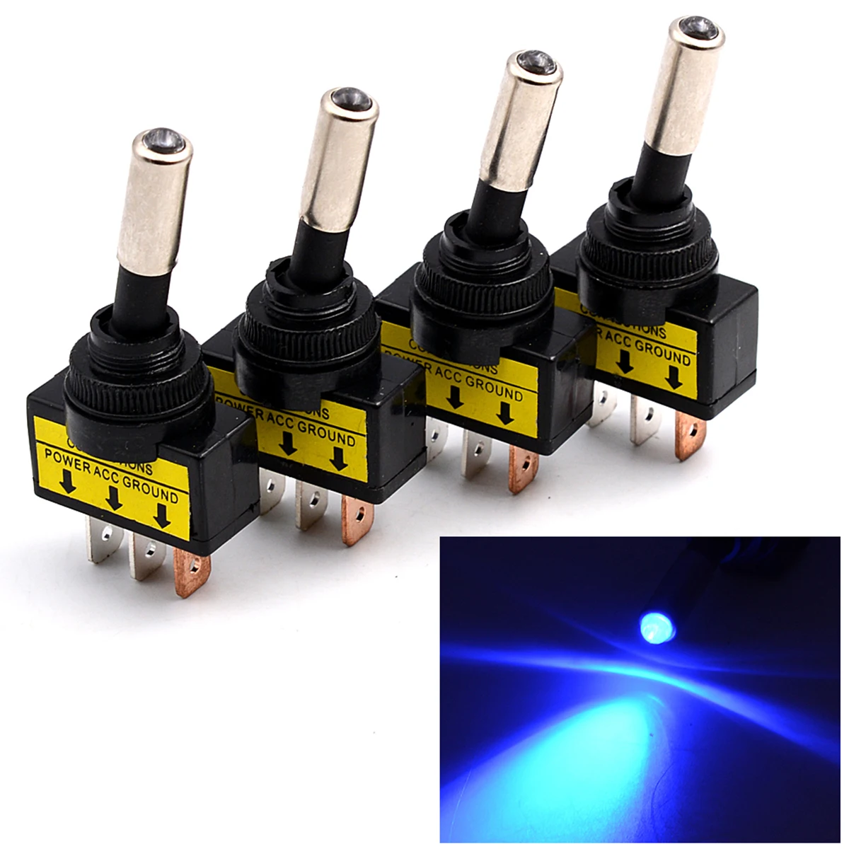 

4pcs LED Toggle Switch 12V 20A Blue ABS Metal Waterproof Slide Switch for Motorcycle Car Boat Headlights Fog Lamps Work Lights