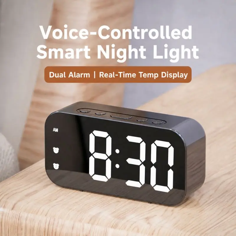 Simple Led Electronic Alarm Clock Dual Power Supply Sound Control Temperature Digital Small Desk Clock For Student Bedroom Home