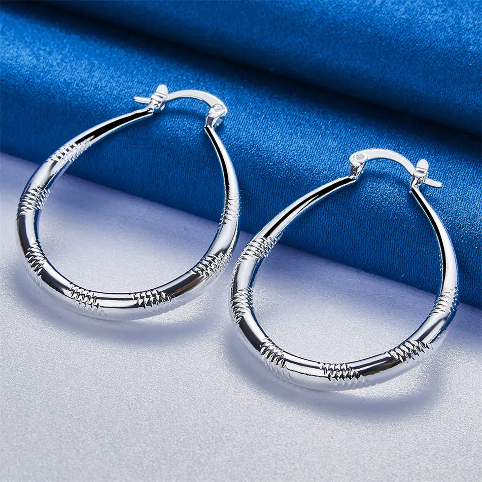 

1 Pair 925 Sterling Silver 40mm Moon Pattern U-Shaped Hoop Earrings for Women Party Gift Fashion Jewelry Accessories