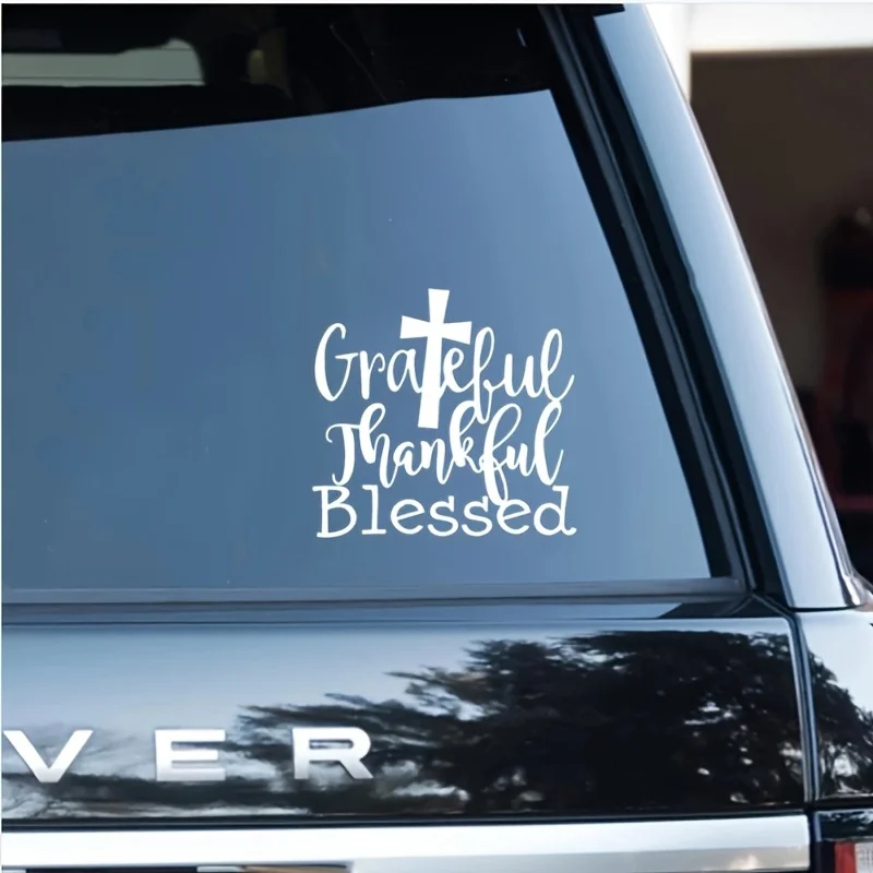 Automobile sticker“Gratitude·Contentment·Happiness”Cross Vinyl Sticker