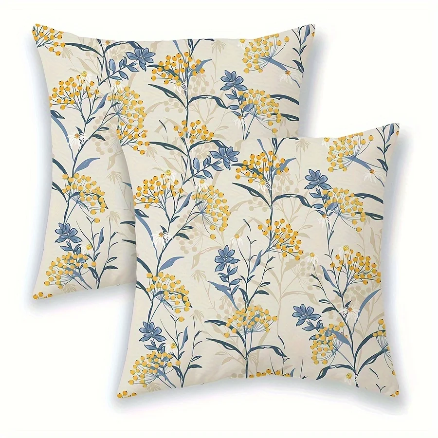 Tansy Chamomile Plants Flowers Pillow Covers 18X18 Inch Zippered Machine Washable Decorative Sofa Home Decor No Pillow Core