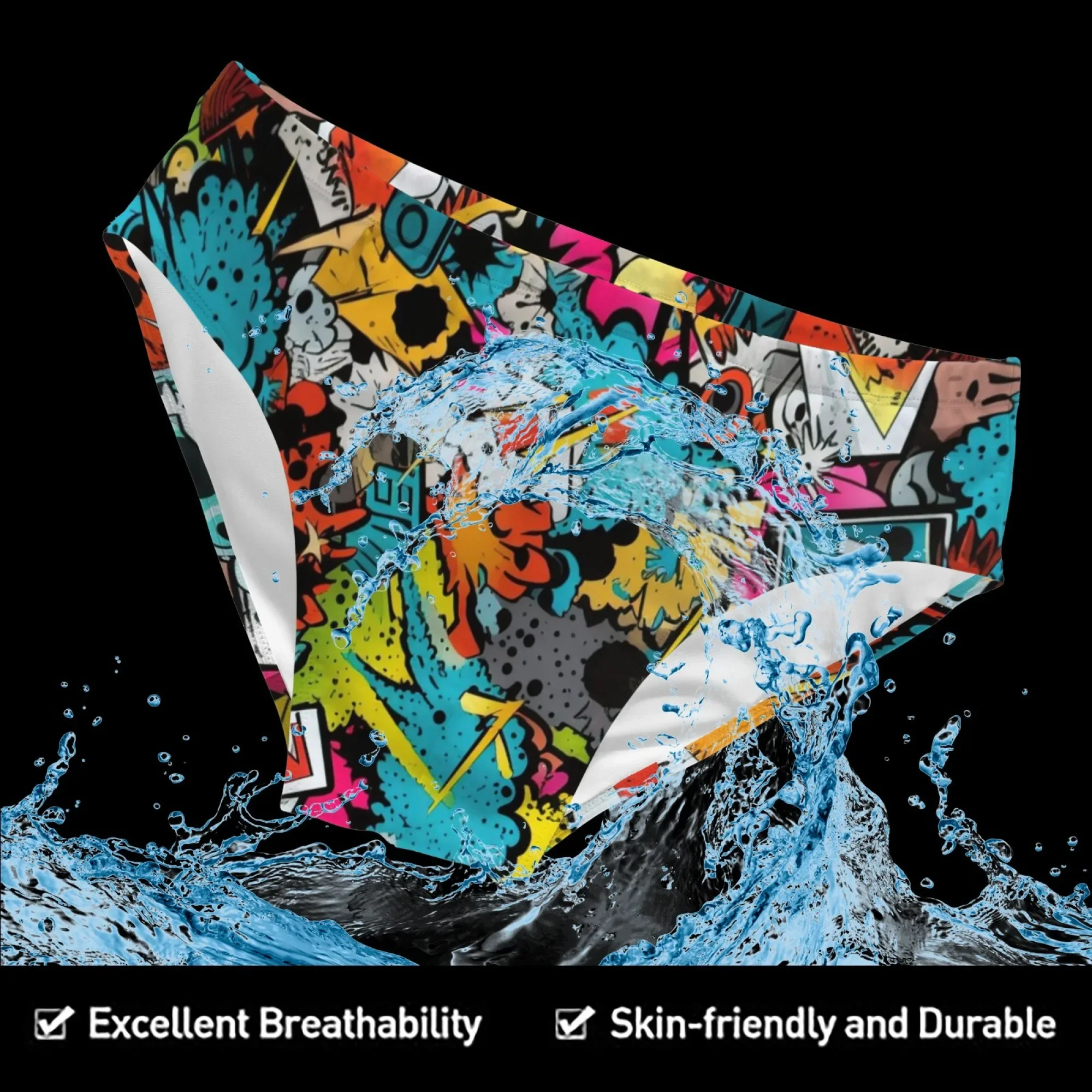 Pop art comic graffiti fashion men's swimming trunks sexy beach surf shorts lightweight breathable men's briefs swimsuit bikini