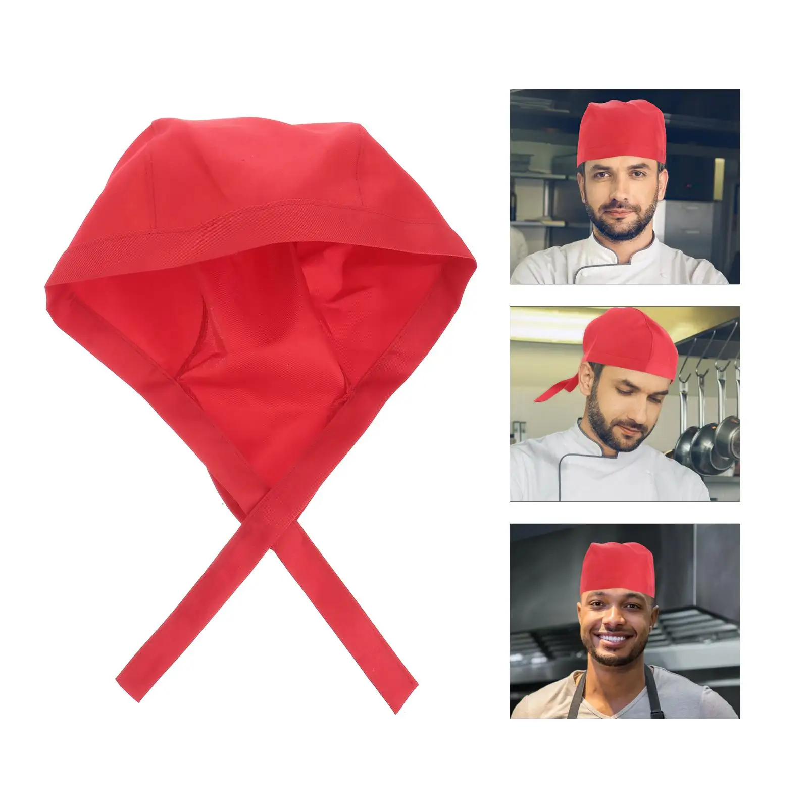 Chef Hat Catering Skull Cap Soft Canvas Red Color Adjustable Ribbon One Size Fits Most Ideal for Chefs Cooks Bakers Server Hat