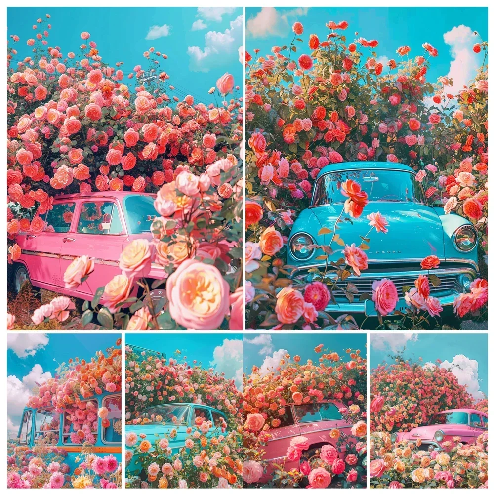 

641825 DIY Hand Painting by Numbers Kit Sports Car And Flowers Landscape Acrylic Painting Canva Art Gift Home Decoration