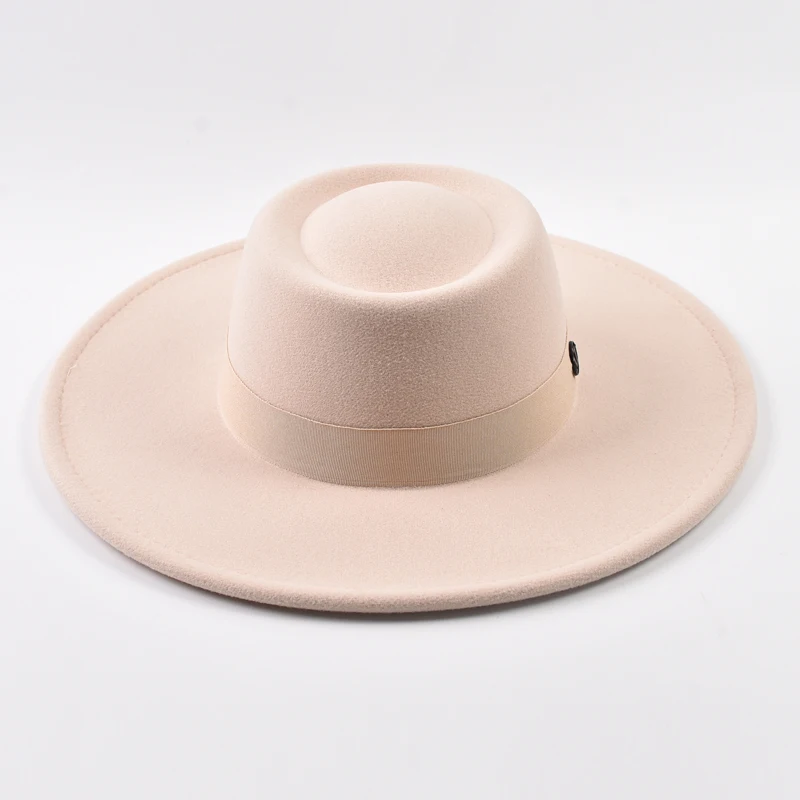British Style Felt Fedoras Hat Fashion 9.5CM Wide Brim Wool Bowler Dress Hat Winter Church Jazz Caps Chapeu Feminino