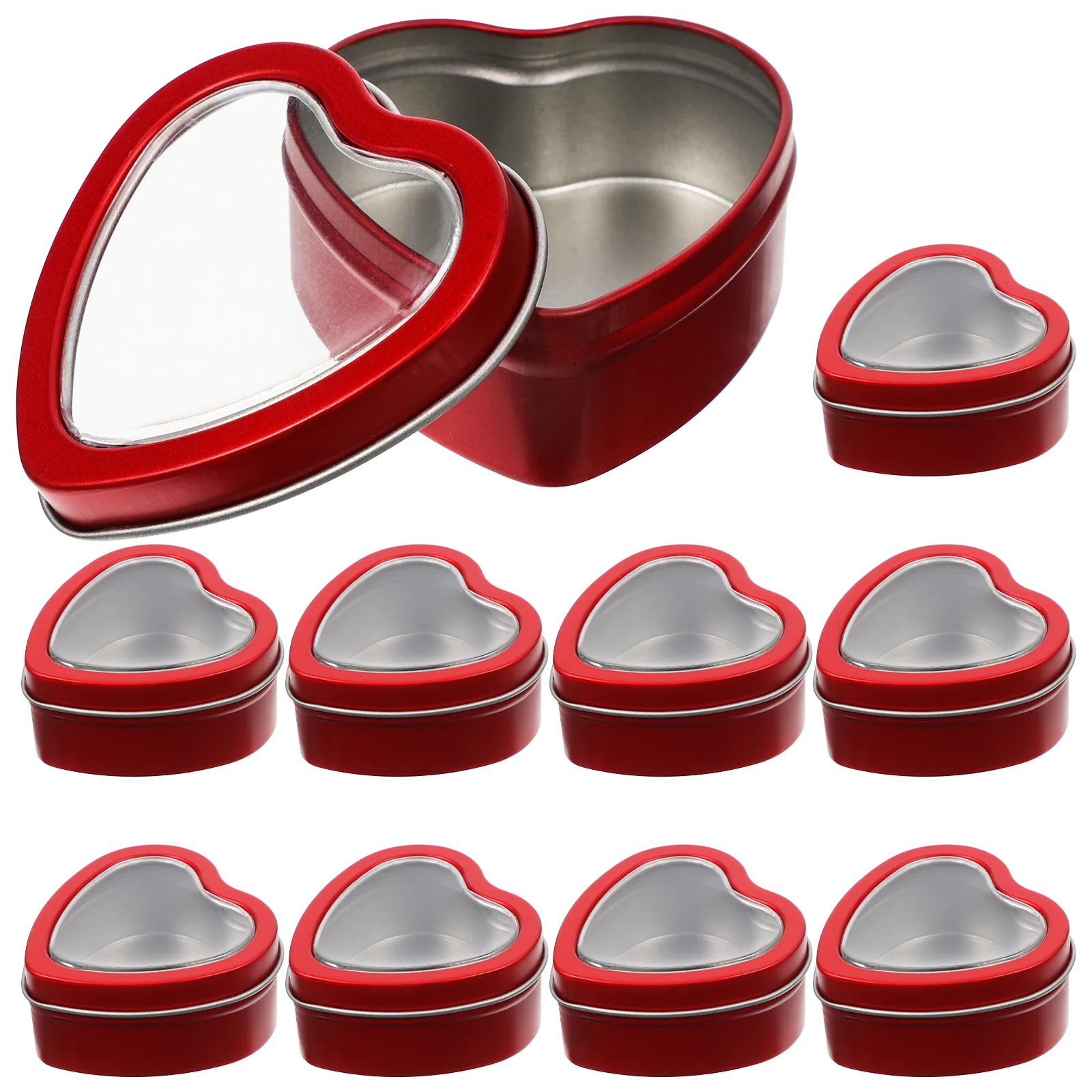 

10pcs Heart Shaped Tin Candy Box Red Window 60x59x27mm Reusable Valentine Wedding Party Favor Boxes for Chocolate Gifts