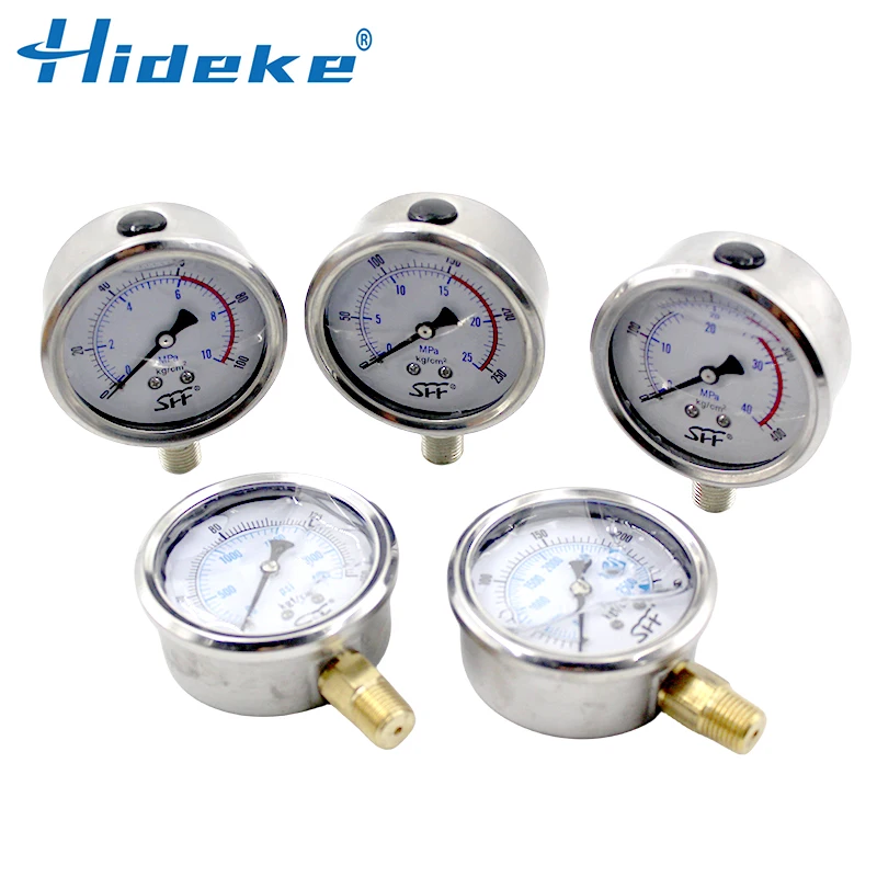 YN60 PT/G1/2 Brass Joint Radial Stainless Steel Case 16/25/400Mpa/Kg Hydraulic Shock resistant Glycerin Filling Pressure Gauges
