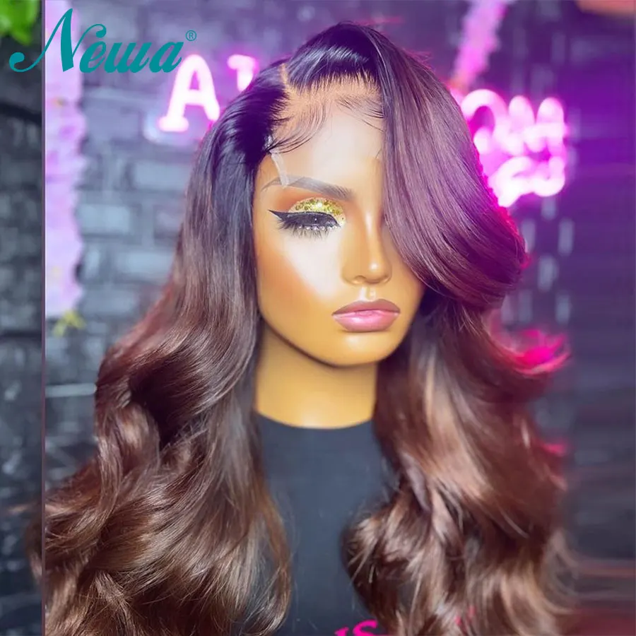 Newa Hair Omber Lace Front Human Hair Wigs 13x6 Brown Color Wigs 360 Full Lace Wig Pre Plucked 360 Lace Frontal Wig For Women