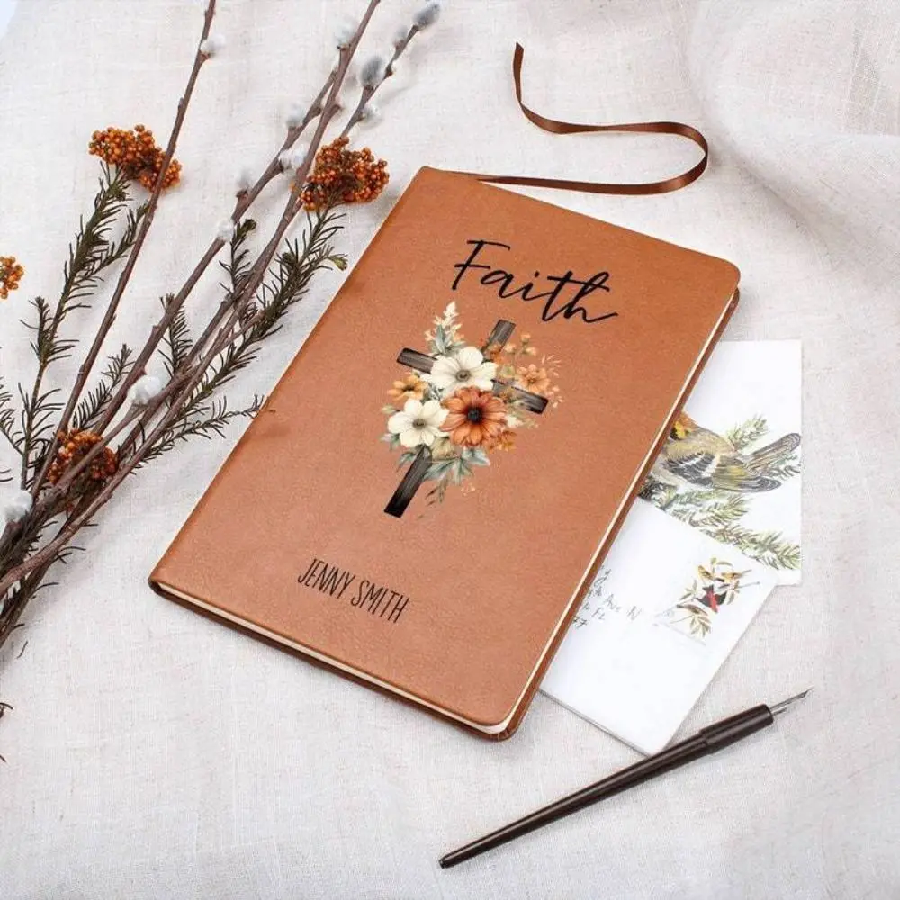 

Personalized PU Leather Prayer Journal Vintage Sketchbook Kraft Diary Flower Design Stationery Note Book Students