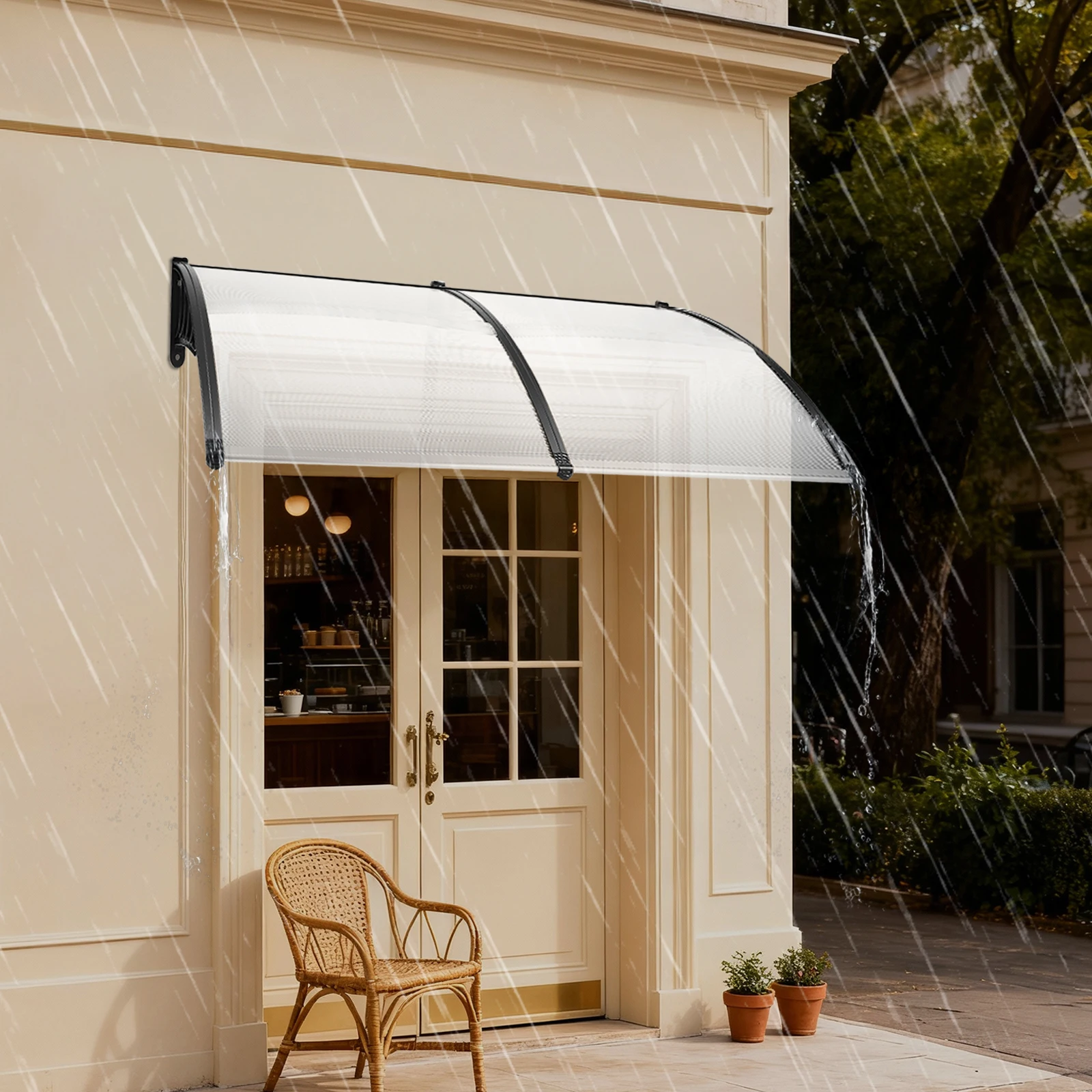 2026 Neu 90x200cm Wandmontierte Bogenförmige Überdachung aus Klarem Polycarbonat PC Moderne Design-Markise Wetterfester Sonnenschutz Regenschutz für Außenterrassen B1 Flammhemmend – Detail 15