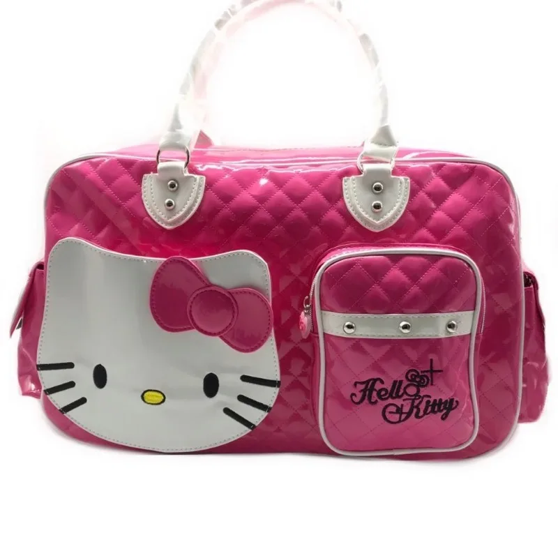 Hello Kitty Travel Bag Anime Girl Handbag Sanrio Duffle Bag Women Gift Kawaii Portable Crossbody PU Glossy Travel Bag Wholesale