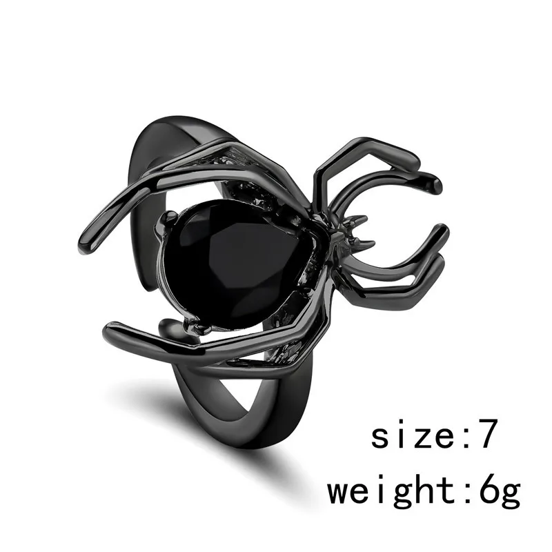 Gothic Punk Unregelmäßige Spinne Öffnung Ring Frauen Männer Mode Zirkon Schwarz Kristall Dark Tier Ring Hip Hop Party Finger Schmuck – Detail 7