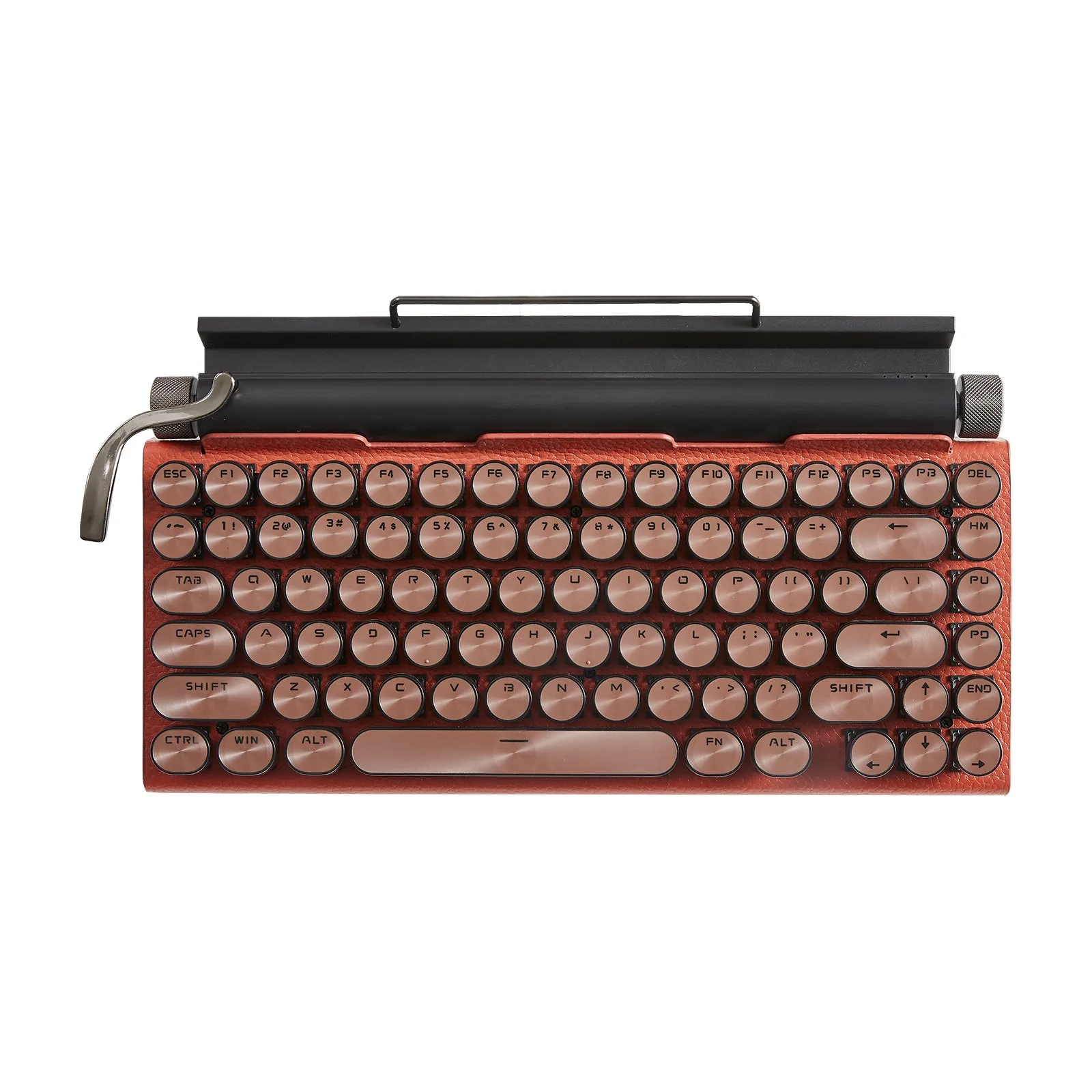 Retro Typewriter Style Bluetooth Mechanical Keyboard With Knobs,Leather Grain Case,Dual Mode,83 Keys 80% Layout,RGB,Punk Keycaps