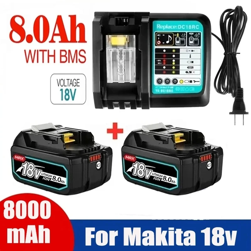 

NEW With LCD Charger Rechargeable Battery 18 V 8000mAh Lithium ion for Makita 18v Battery 8Ah BL1815 BL1850 BL1830 BL1860 LXT400