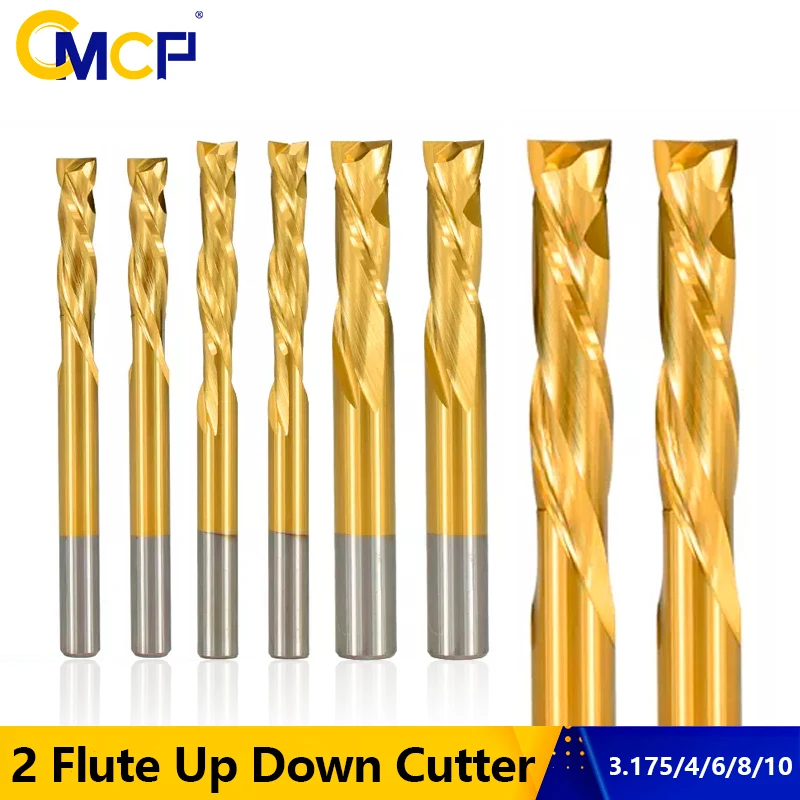 CMCP CNC Router Bit 2 Flute UP DOWN Cutter 3.175/4/6/8/10mm Shank Tianium Coated Carbide End Mill Milling Cutter For Wood