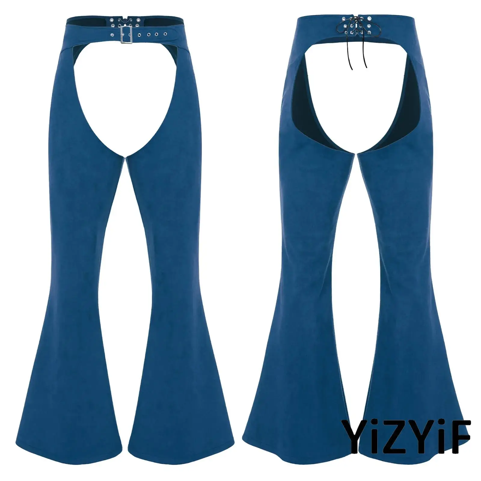 

Mens Casual Vintage Faux Suede Hollow Out Pants Adjustable Waist Wide Leg Long Pants for Cosplay Cowboy Biker Riding Motorcycle