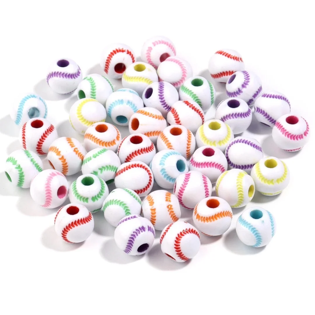 12mm Sports Style, Baseball Beads, Acrylic Beads, DIY Loose Beads, Bracelets, Necklaces, Pendants, Holidays, Parties view 4