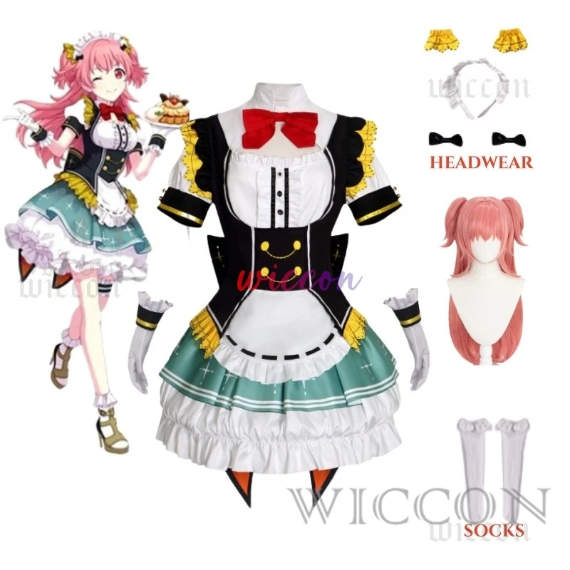 

Anime PJSK Momoi Airi Cosplay Costume Game MORE MORE JUMP Cosplay Girl Candy Maid Dress Wig Set Halloween Party Outfit for Women